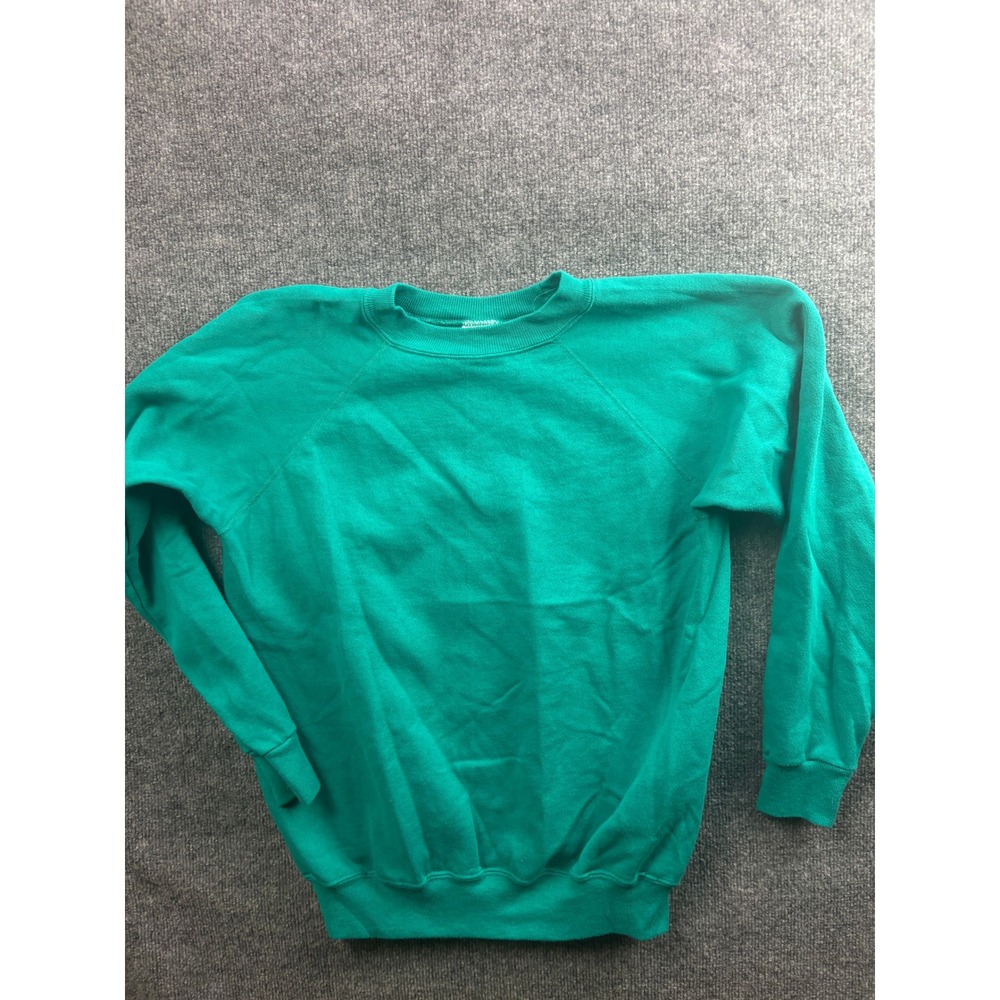 Vintage Hanes Sweatshirt Women Large Green Raglan Sleeve Made in USA Pullover